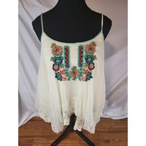 Double D Ranch Size M Embroidered Lace Ivory  Cami Tank Top Cowgirl Southwestern